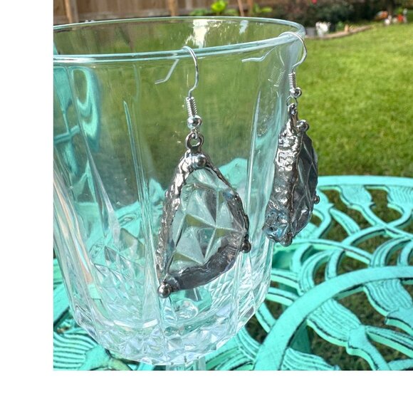 Anchor Hocking Crystal Glass Artisan Earrings W/ Silver Blend Bezel & 925 Hooks - Picture 11 of 16